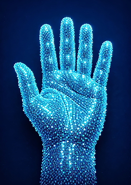 Digital Hand Made of Blue Lights