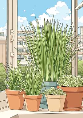 Potted plants on a windowsill