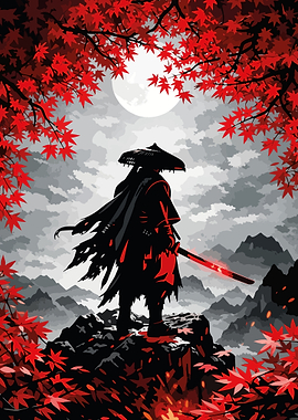 Samurai in red flowers