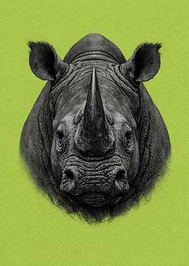 Rhinoceros Portrait on Green Background