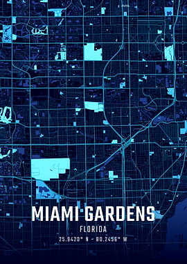 Miami Gardens Florida Midnight City Map