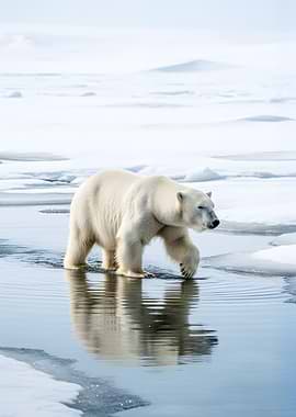 Polar Bear Walking in Water