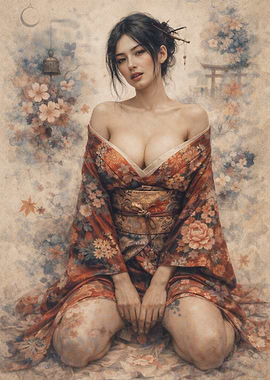 Geisha in Floral Kimono