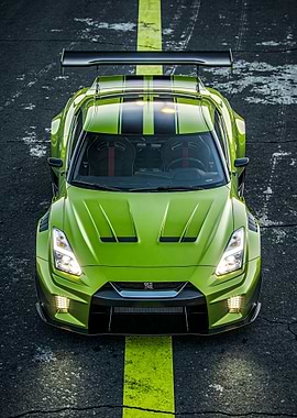 Lime Green Nissan GT-R with Black Stripes