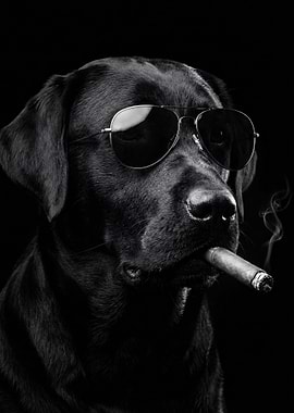 Black Labrador with Sunglasses and Cigar