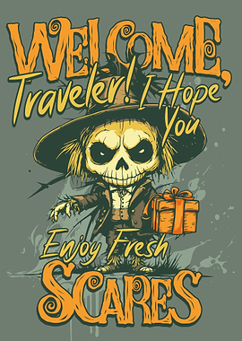 Scarecrow with Gift and Halloween Message