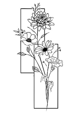 Floral Tattoo Design with Geometric Frames