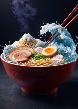 Ramen Bowl with Wave and Mountain