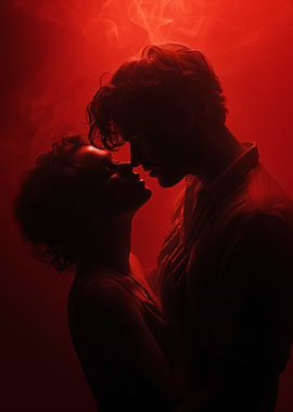 Romantic Couple Silhouette in Red Light
