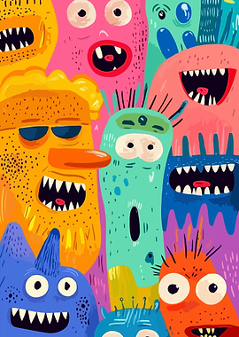 A Colorful Group of Cartoon Monsters