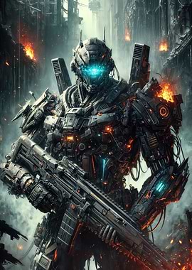 Dystopian Guardian: Urban Cyber Soldier in the Ruins