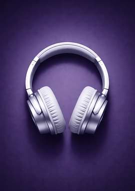 White Headphones on Purple Background