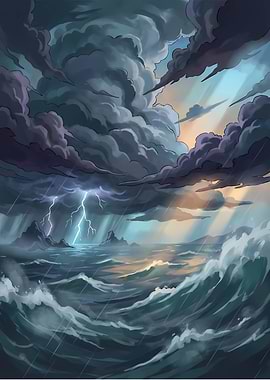 Stormy Seas with Lightning Strike