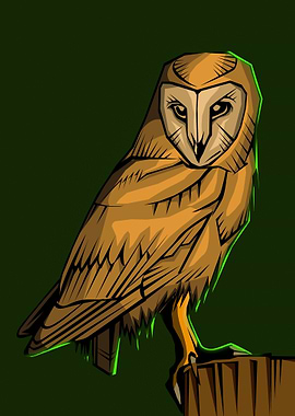 Stylized Barn Owl on a Perch