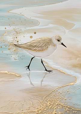 Sandpiper on a Beach with Gold Accents