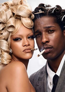 Rihanna and A$AP Rocky smoking