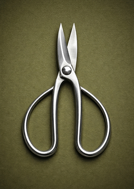 Silver Bonsai Shears on Green Background