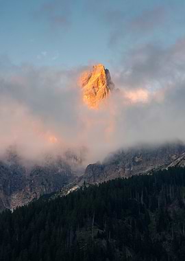 Mountain Peak in Clouds at Sunset - Cima Rosetta - Italy