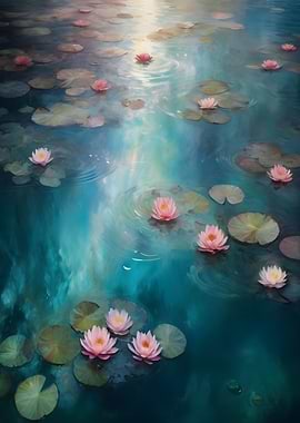 Serene Water Lilies in Blue Water