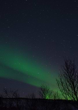 Aurora Borealis over a dark landscape
