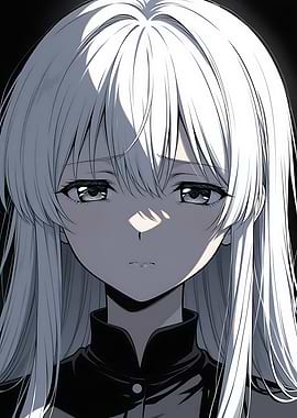 Sad Anime Girl with White Hair