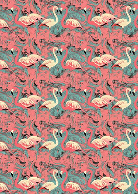 Flamingos on Marble Background
