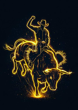 Neon Cowboy Riding a Bull