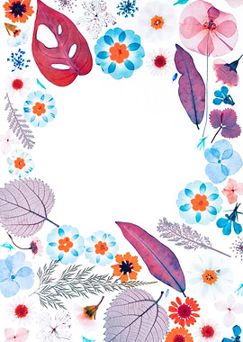 Pressed Flowers and Leaves Border