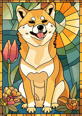 Shiba Inu in Stained Glass Style
