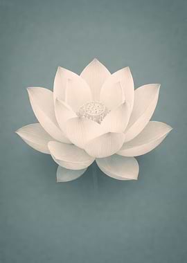 White Lotus Flower on Teal Background