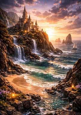 Fantasy Castle on a Cliffside