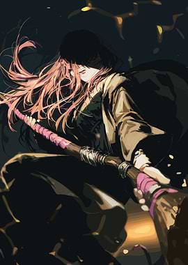 Anime Witch with Pink Hair and Staff