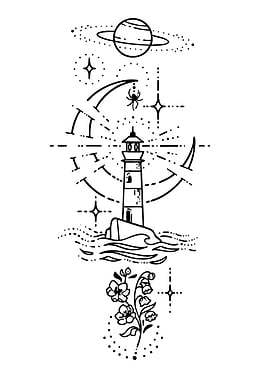 Cosmic Lighthouse and Floral Design