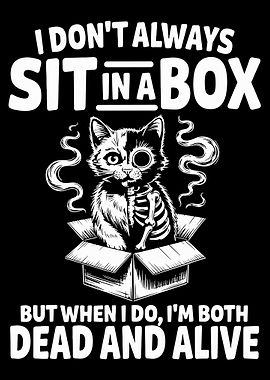 Schrodinger Cat Poster, Funny Spooky Cat in Box Art, Quantum Humor Wall Print