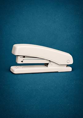 White Stapler on Blue Background