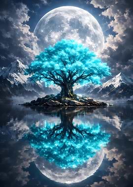 Magical Tree Under a Full Moon