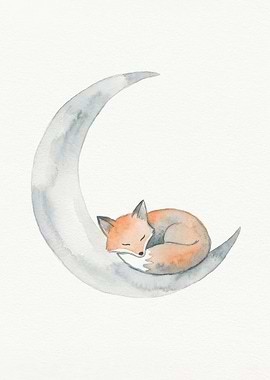 Sleeping Fox on a Crescent Moon