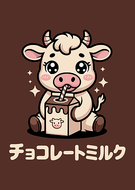 Kawaii Cow Drinking Chocolate Milk
