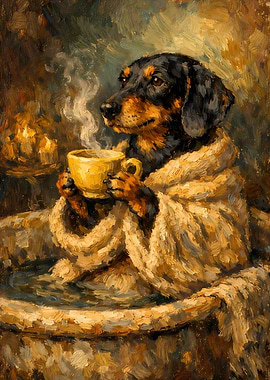 Dachshund Enjoying a Hot Drink