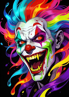 Scary Clown with Rainbow Hair
