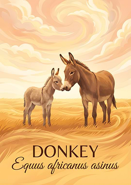 Donkey and Foal in Field