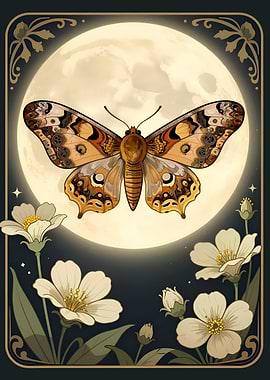 Moth and Moon with Flowers