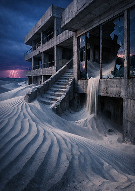 Abandoned building in a sandstorm