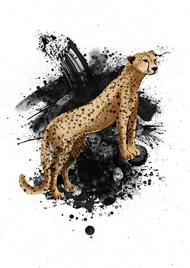 Cheetah with Black Ink Splatter