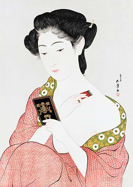 Woman applying makeup with a compact