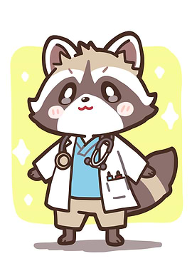 Cute Raccoon Doctor with Stethoscope