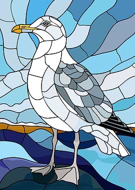 Stained Glass Seagull by the Sea