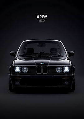 Black BMW E30 Front View