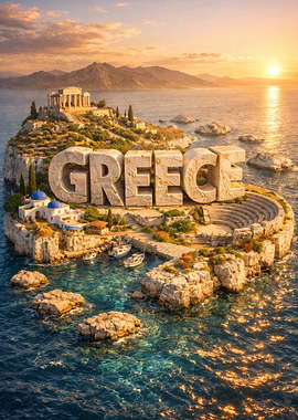 Greece Island with Ancient Ruins