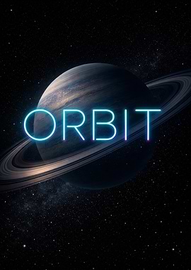 Orbit Neon Text Over Planet